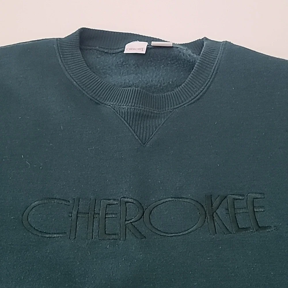 Cherokee Women Sweater‎ Green XL Long Sleeve Crew Neck Vintage Embroidered Logo